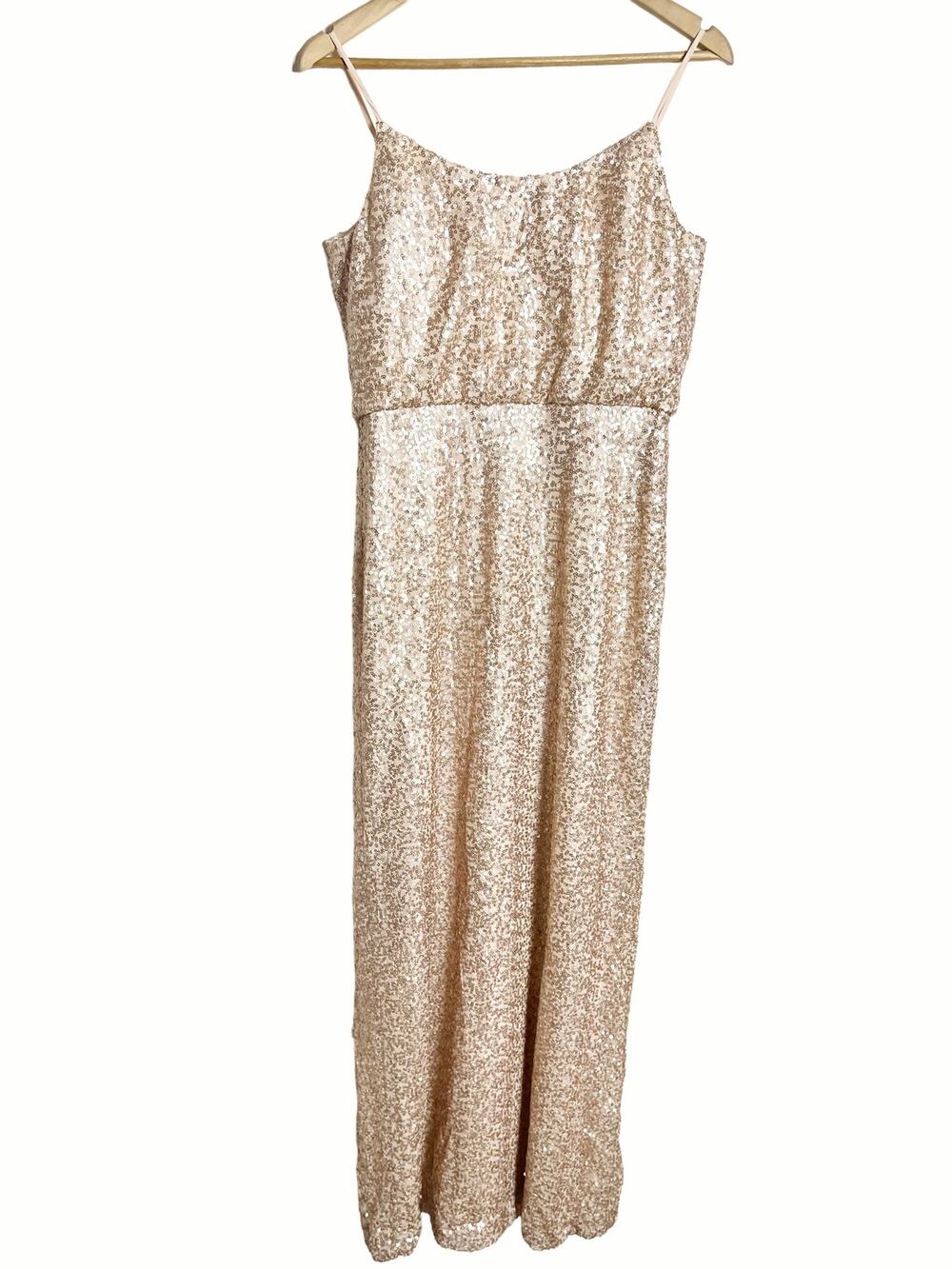 Amsale Champagne Gold Sequin Sleeveless Midi Formal Gown Size 8